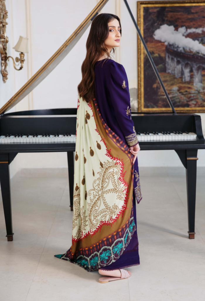 Humdum Serene Embroidered Wool Unstitched 3Pc Suit D-09