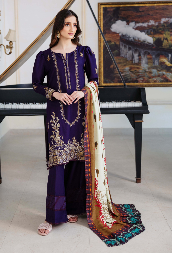 Humdum Collection Humdum Serene Embroidered Wool Unstitched 3Pc Suit D-09
