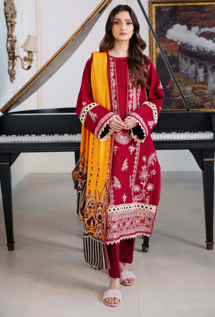 Humdum Serene Embroidered Wool Unstitched 3Pc Suit D-10