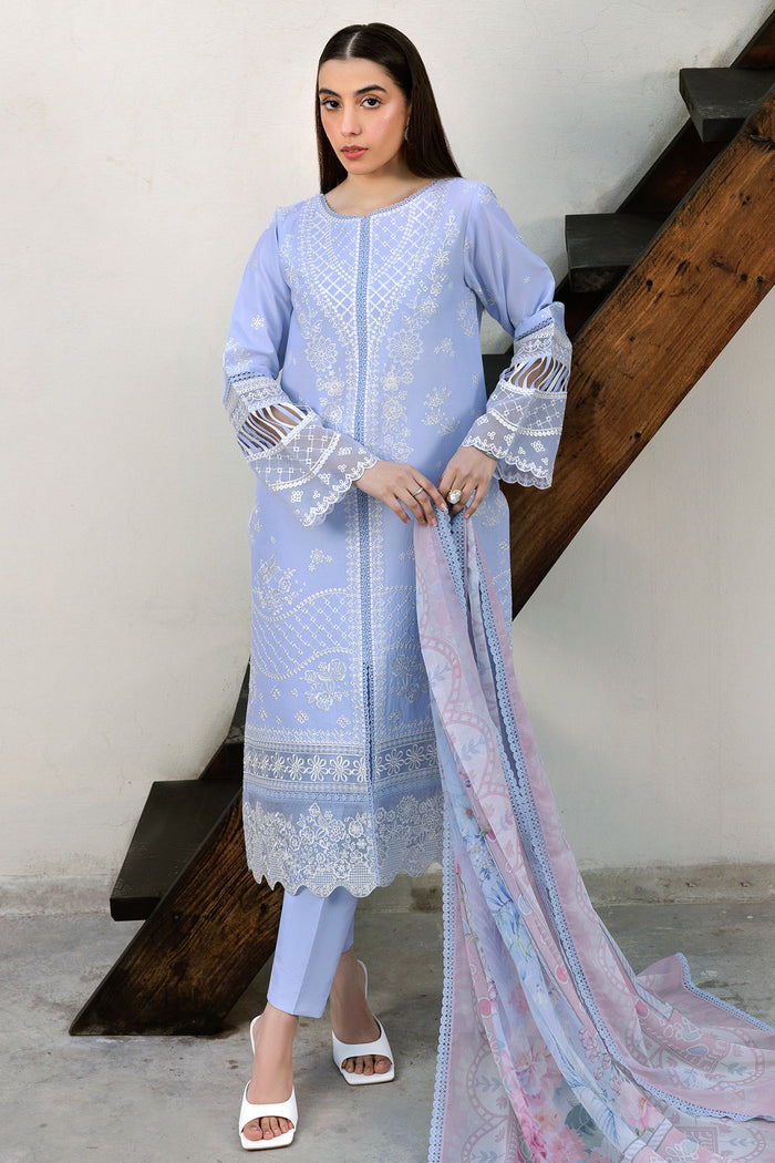 Farasha Summer Weaves Embroidered Lawn Unstitched 3Pc Suit - Serene Blue