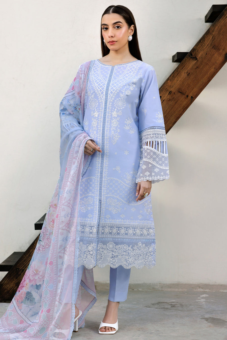 Farasha Summer Weaves Embroidered Lawn Unstitched 3Pc Suit - Serene Blue