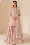 Farasha Luxury Embroidered Chiffon Unstitched 3Pc Suit - Serene Petal