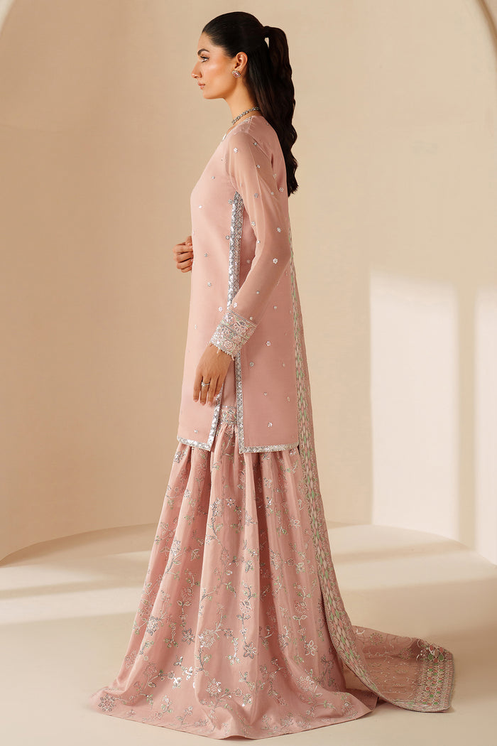 Farasha Luxury Embroidered Chiffon Unstitched 3Pc Suit - Serene Petal