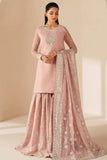 Farasha Luxury Embroidered Chiffon Unstitched 3Pc Suit - Serene Petal