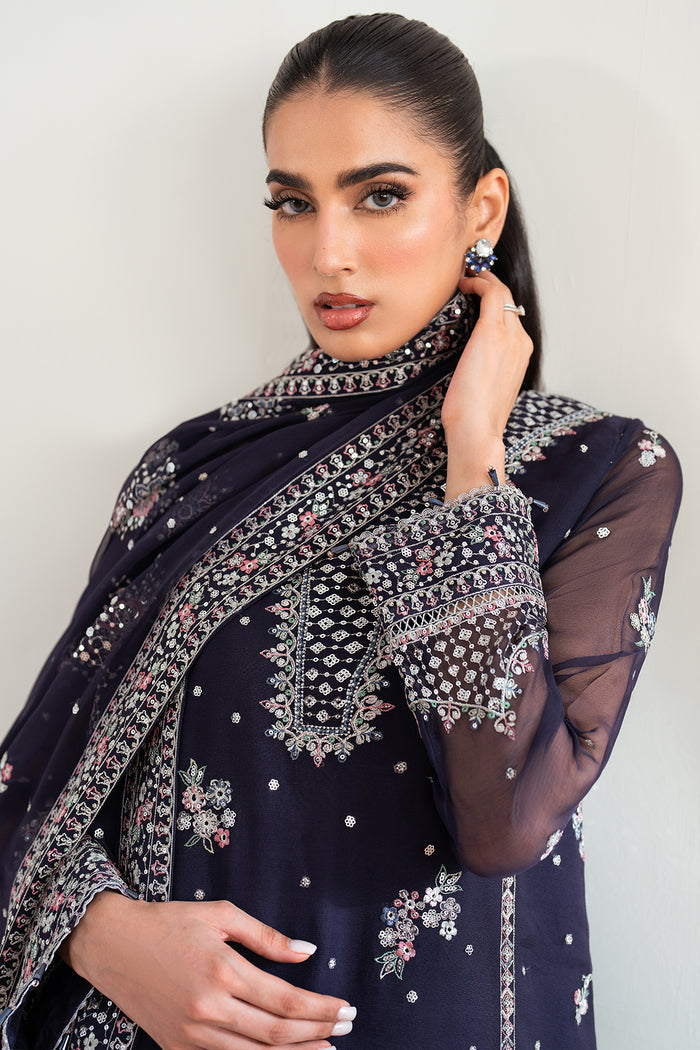 Farasha Essence Embroidered Chiffon Unstitched 3Pc Suit - Serene Wave
