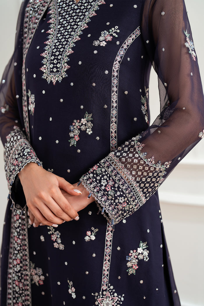Farasha Essence Embroidered Chiffon Unstitched 3Pc Suit - Serene Wave