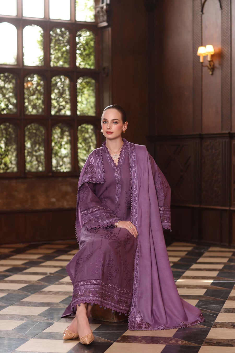 Noor by Saadia Asad Embroidered Khaddar Unstitched 3Pc Suit D-06 Serenity
