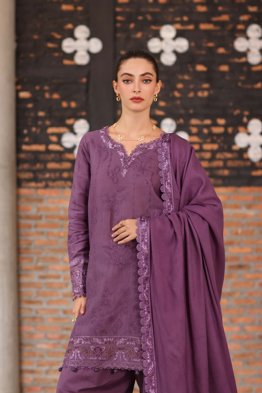 Noor by Saadia Asad Embroidered Khaddar Unstitched 3Pc Suit D-06 Serenity