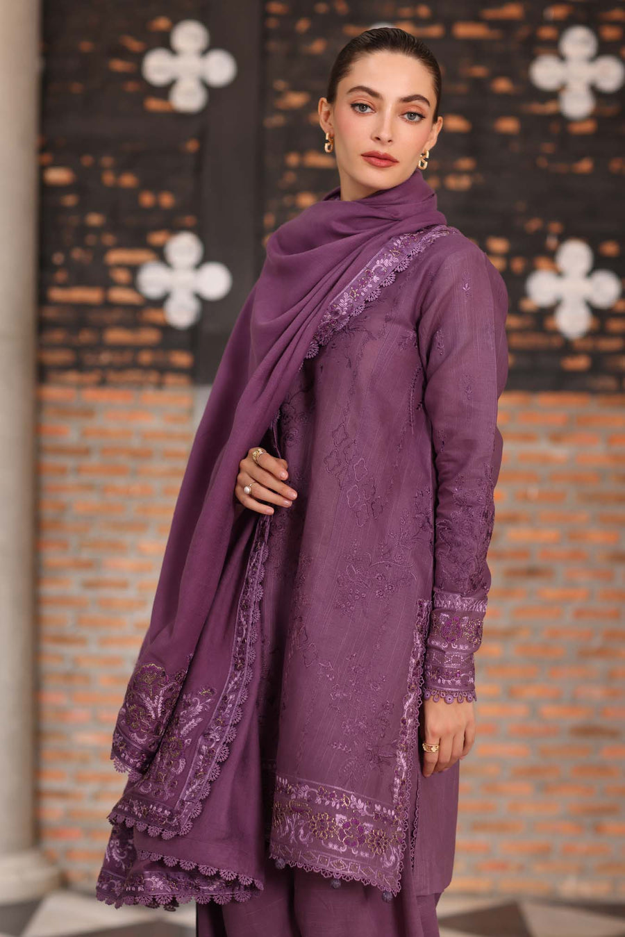 Noor by Saadia Asad Embroidered Khaddar Unstitched 3Pc Suit D-06 Serenity