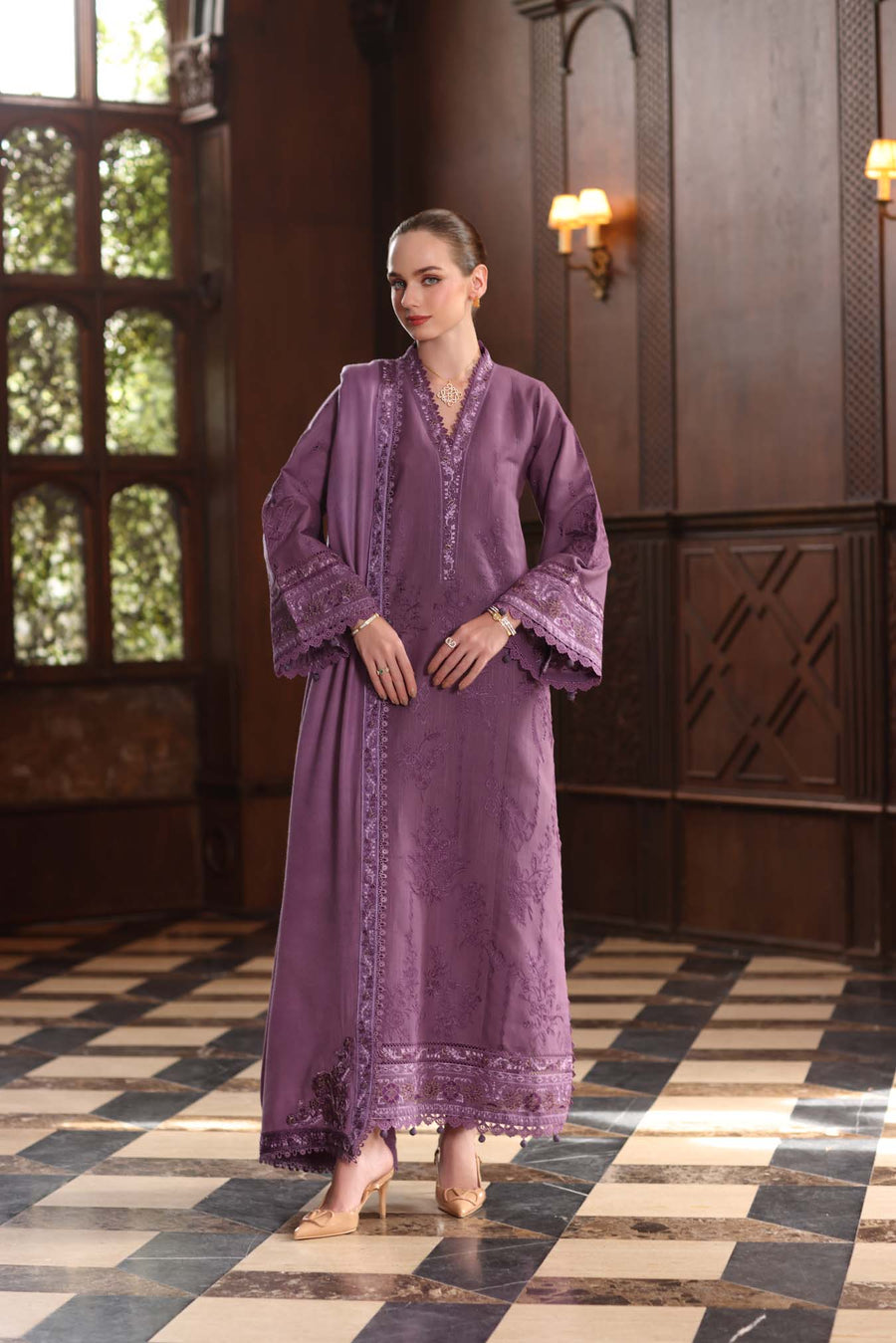 Noor by Saadia Asad Embroidered Khaddar Unstitched 3Pc Suit D-06 Serenity