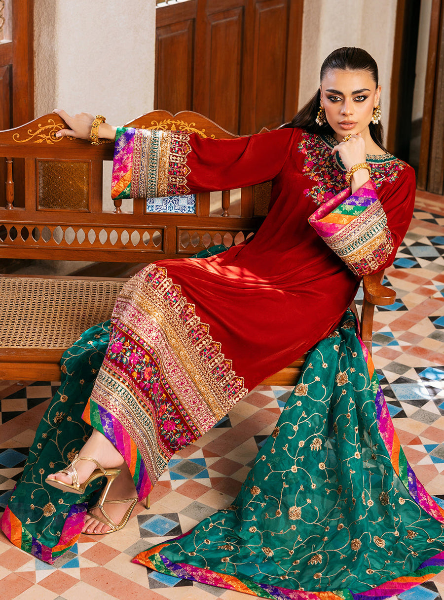 Zainab Chottani Embroidered Velvet Unstitched 3Pc Suit - Sifa