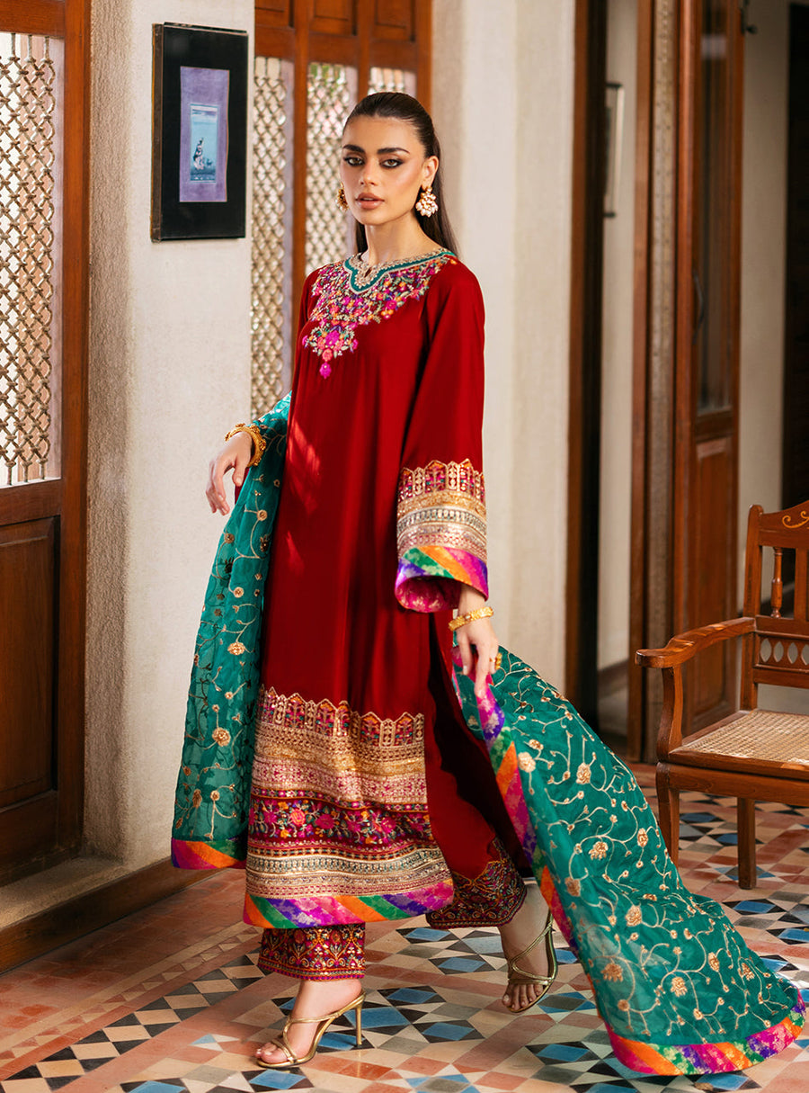 Zainab Chottani Embroidered Velvet Unstitched 3Pc Suit - Sifa