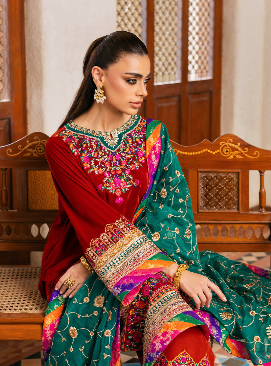Zainab Chottani Embroidered Velvet Unstitched 3Pc Suit - Sifa