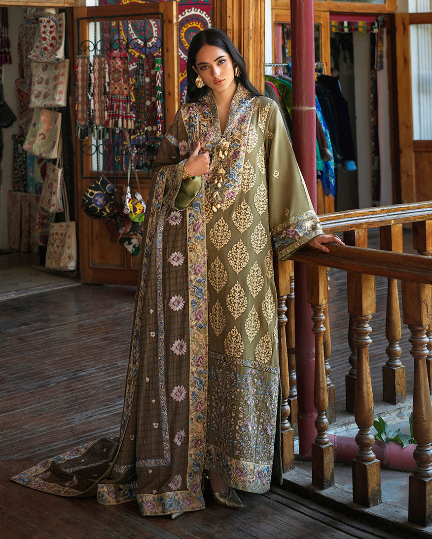 Mushq Broadway Embroidered Jacquard Unstitched 3Pc Suit - Silk Road