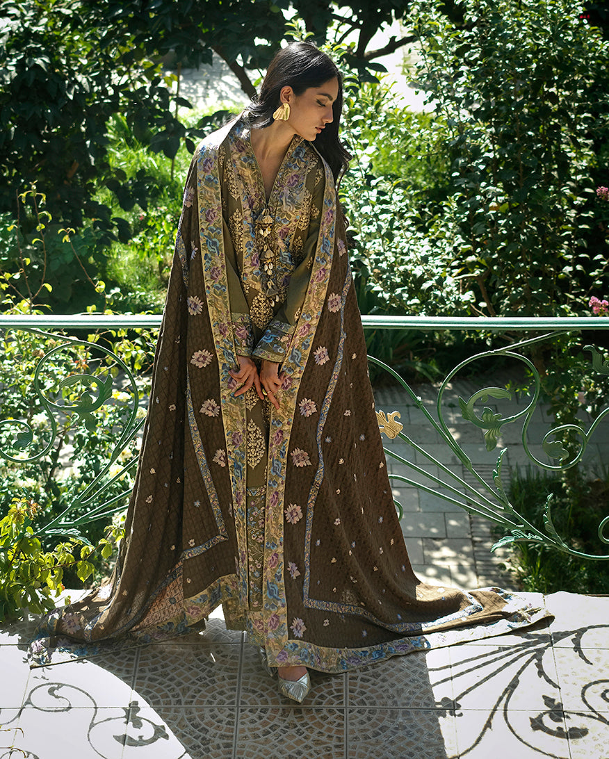 Mushq Broadway Embroidered Jacquard Unstitched 3Pc Suit - Silk Road