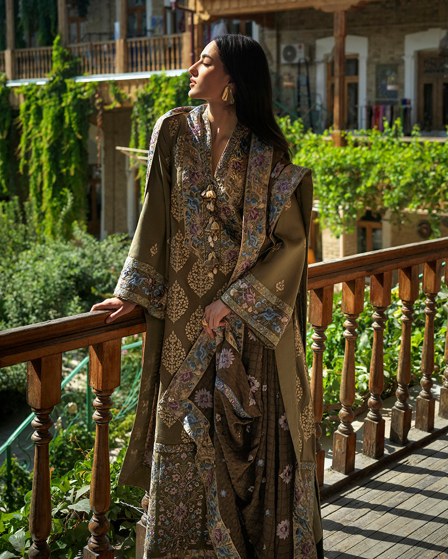 Mushq Broadway Embroidered Jacquard Unstitched 3Pc Suit - Silk Road