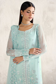 Farasha Embroidered Luxury Chiffon Unstitched 3Pc Suit - Silken Azure