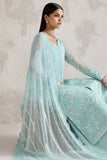 Farasha Embroidered Luxury Chiffon Unstitched 3Pc Suit - Silken Azure