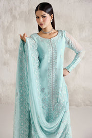 Farasha Embroidered Luxury Chiffon Unstitched 3Pc Suit - Silken Azure