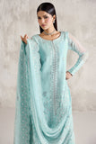 Farasha Embroidered Luxury Chiffon Unstitched 3Pc Suit - Silken Azure