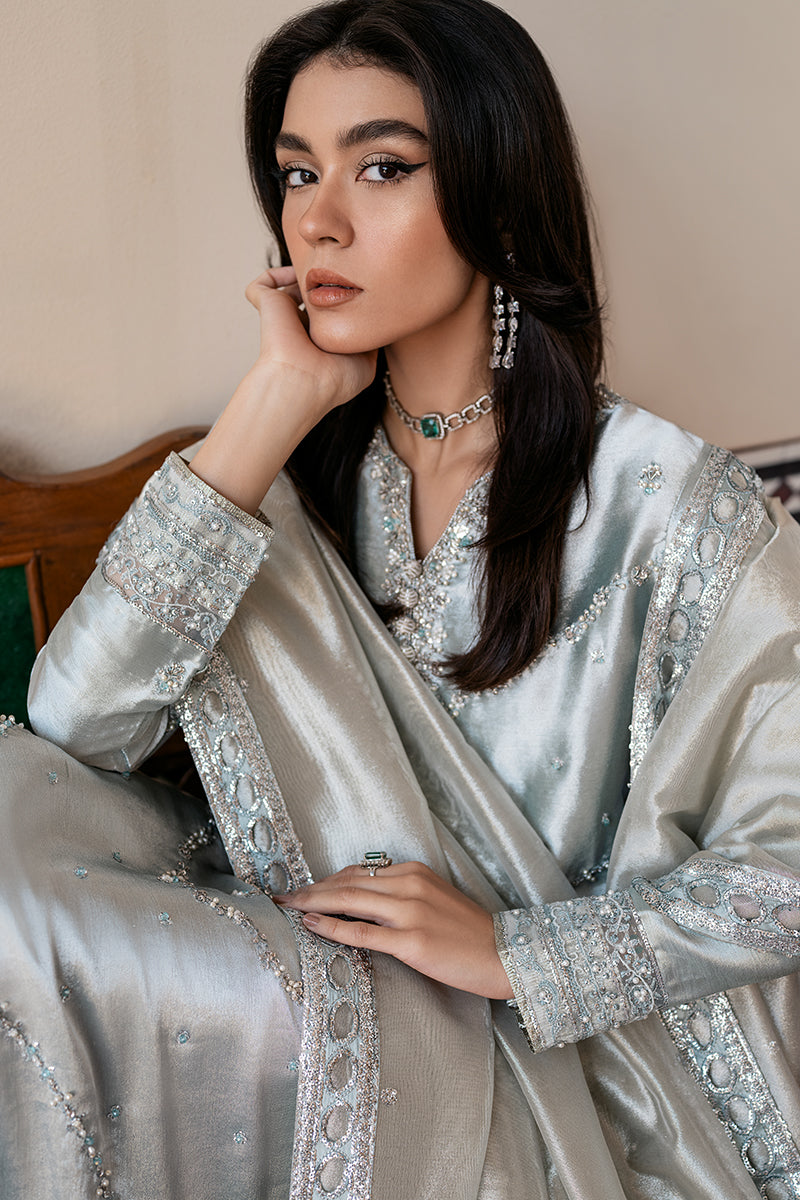 Mushq Sunehri Ramsha Edit Zari Tissue Silk Stitched 3Pc Suit - Sitareh