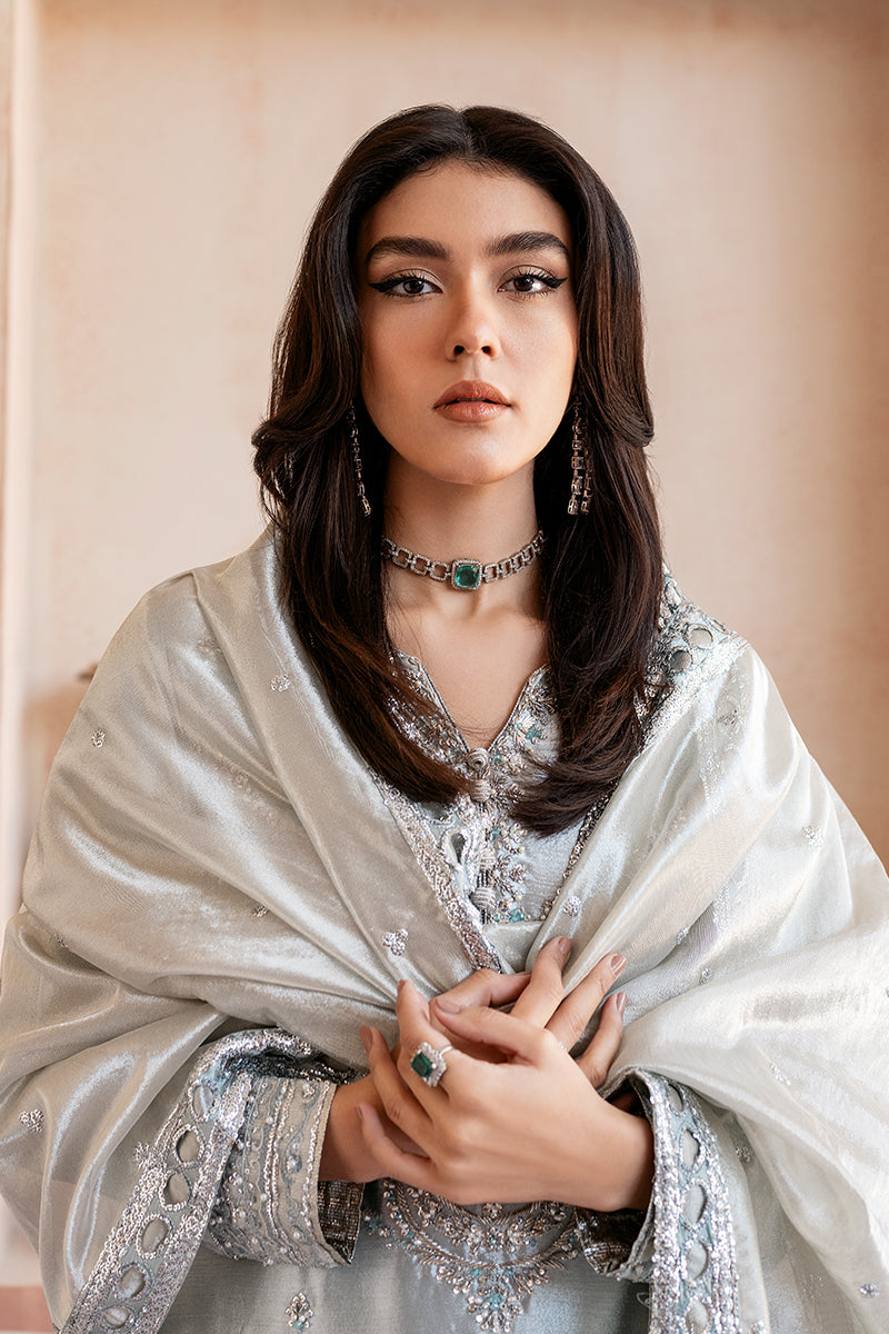 Mushq Sunehri Ramsha Edit Zari Tissue Silk Stitched 3Pc Suit - Sitareh