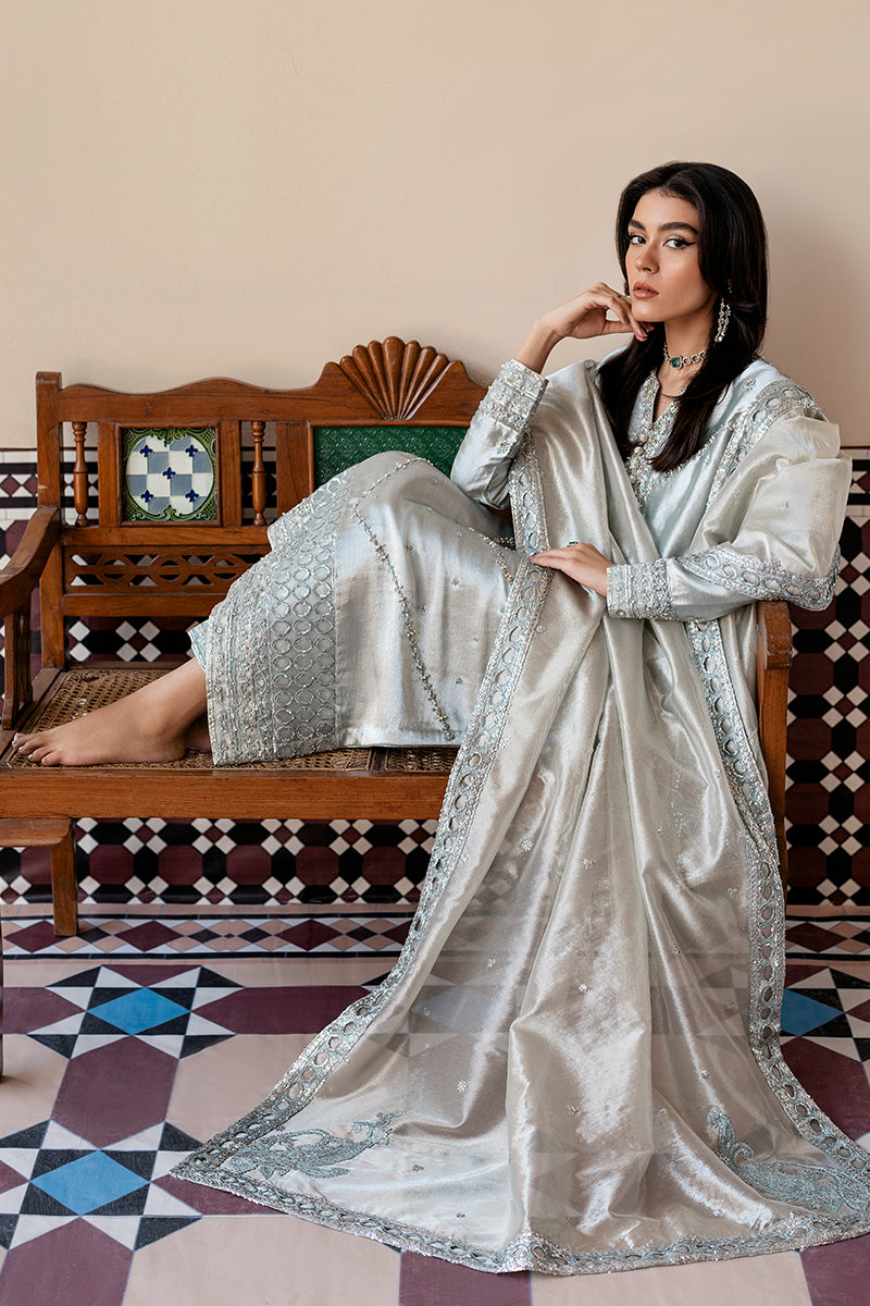 Mushq Sunehri Ramsha Edit Zari Tissue Silk Stitched 3Pc Suit - Sitareh