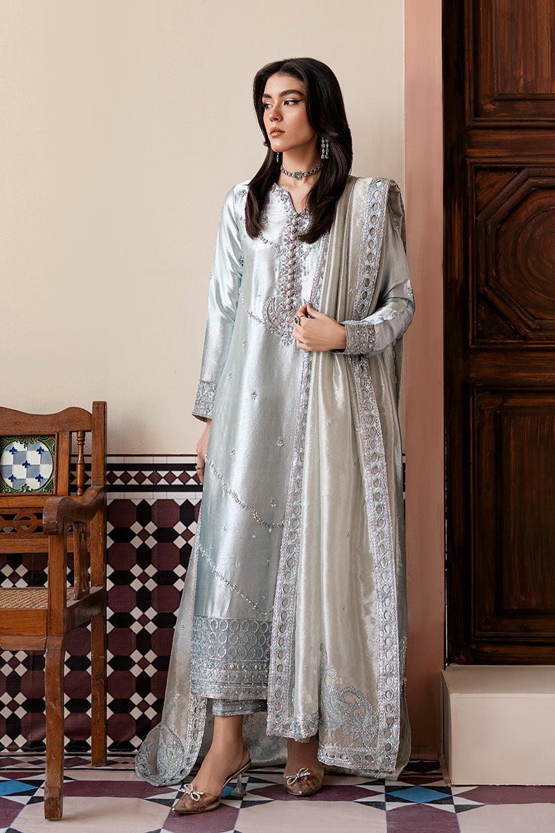 Mushq Sunehri Ramsha Edit Zari Tissue Silk Stitched 3Pc Suit - Sitareh