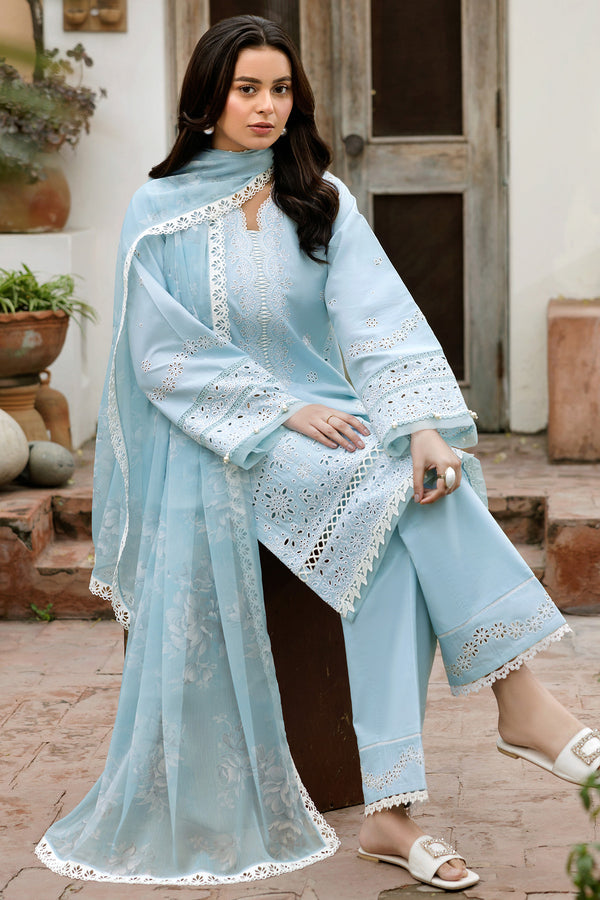 Farasha Summer Essentials Embroidered Lawn Unstitched 3Pc Suit - Sky Haze