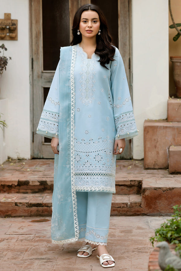 Farasha Summer Essentials Embroidered Lawn Unstitched 3Pc Suit - Sky Haze
