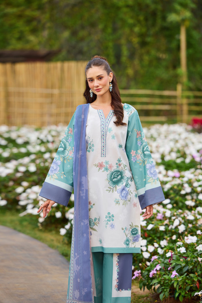 Farasha Summer Co Ords Printed Lawn Unstitched 3Pc Suit - Sky Reverie
