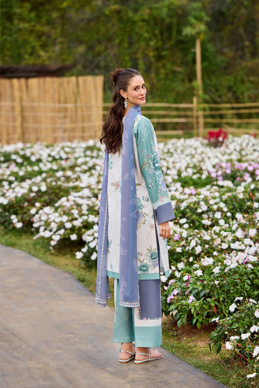 Farasha Summer Co Ords Printed Lawn Unstitched 3Pc Suit - Sky Reverie