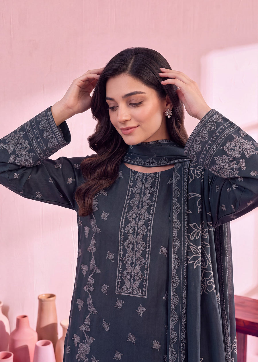 Zeenia Marina Vol-02 Digital Printed Dhanak Marina Unstitched 3Pc Suit DS-08 Slate