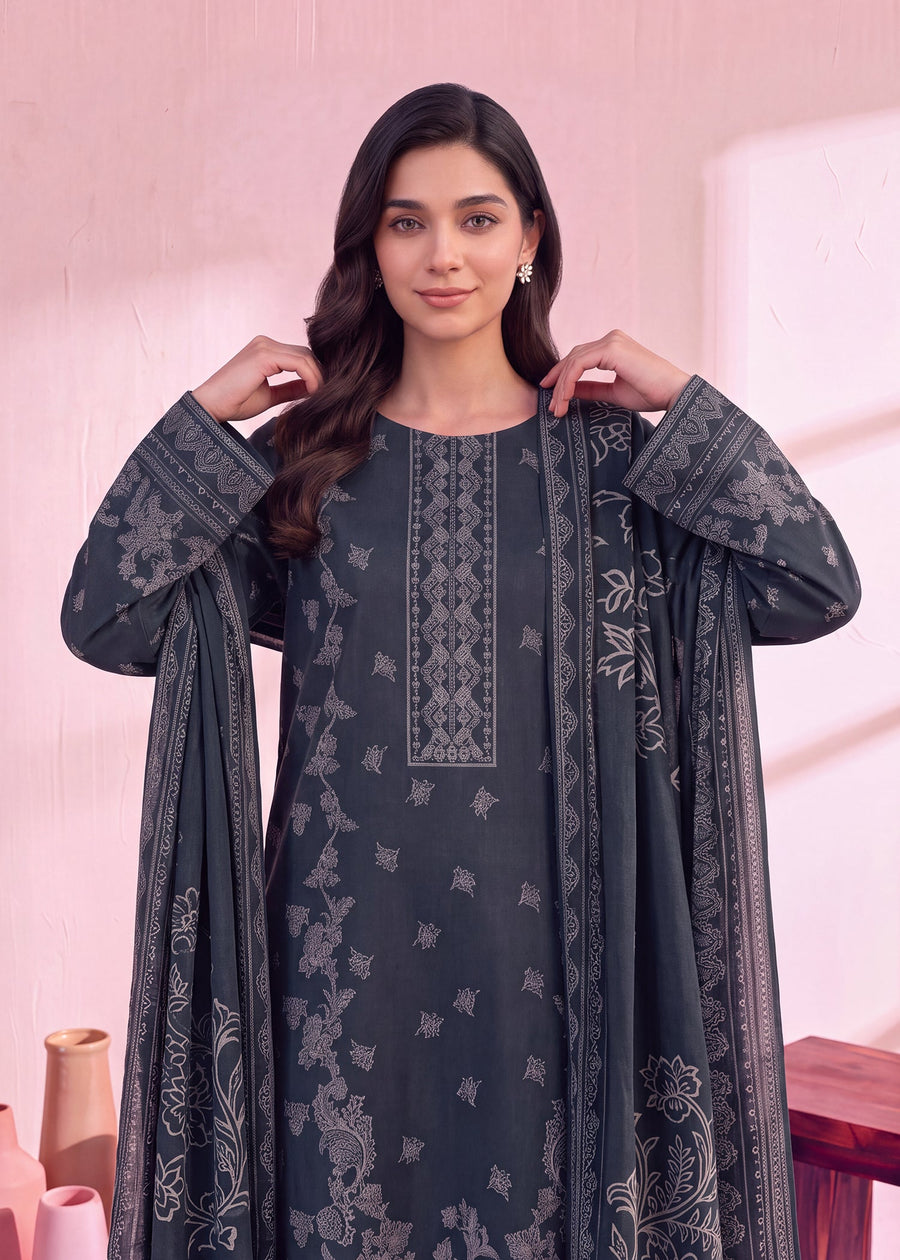 Zeenia Marina Vol-02 Digital Printed Dhanak Marina Unstitched 3Pc Suit DS-08 Slate