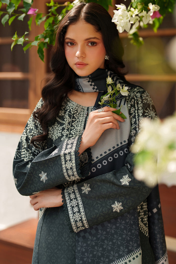 Farasha Meline Embroidered Viscose Unstitched 3Pc Suit - Slate Gray