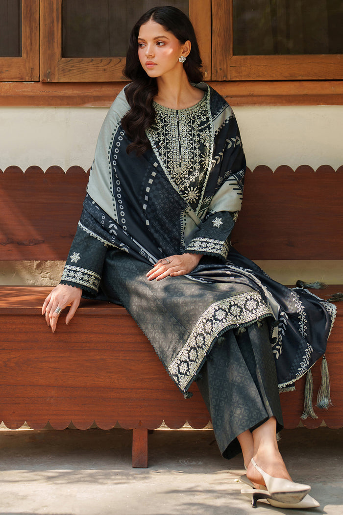 Farasha Meline Embroidered Viscose Unstitched 3Pc Suit - Slate Gray