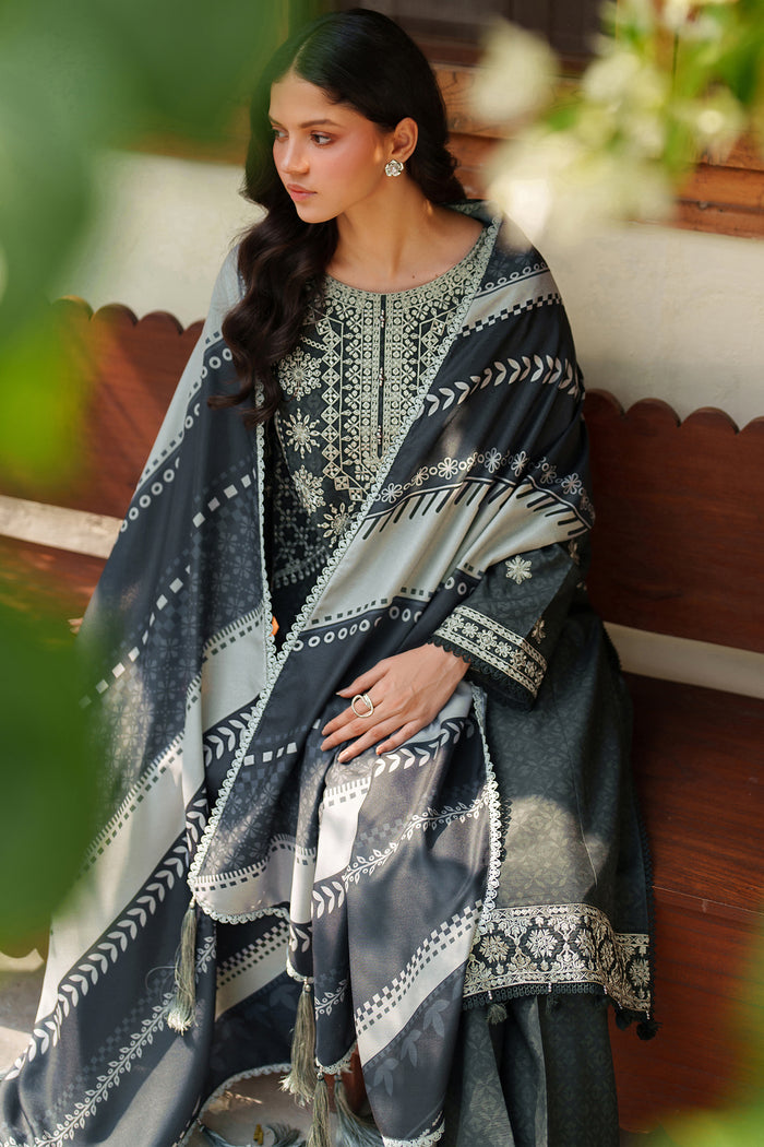 Farasha Meline Embroidered Viscose Unstitched 3Pc Suit - Slate Gray