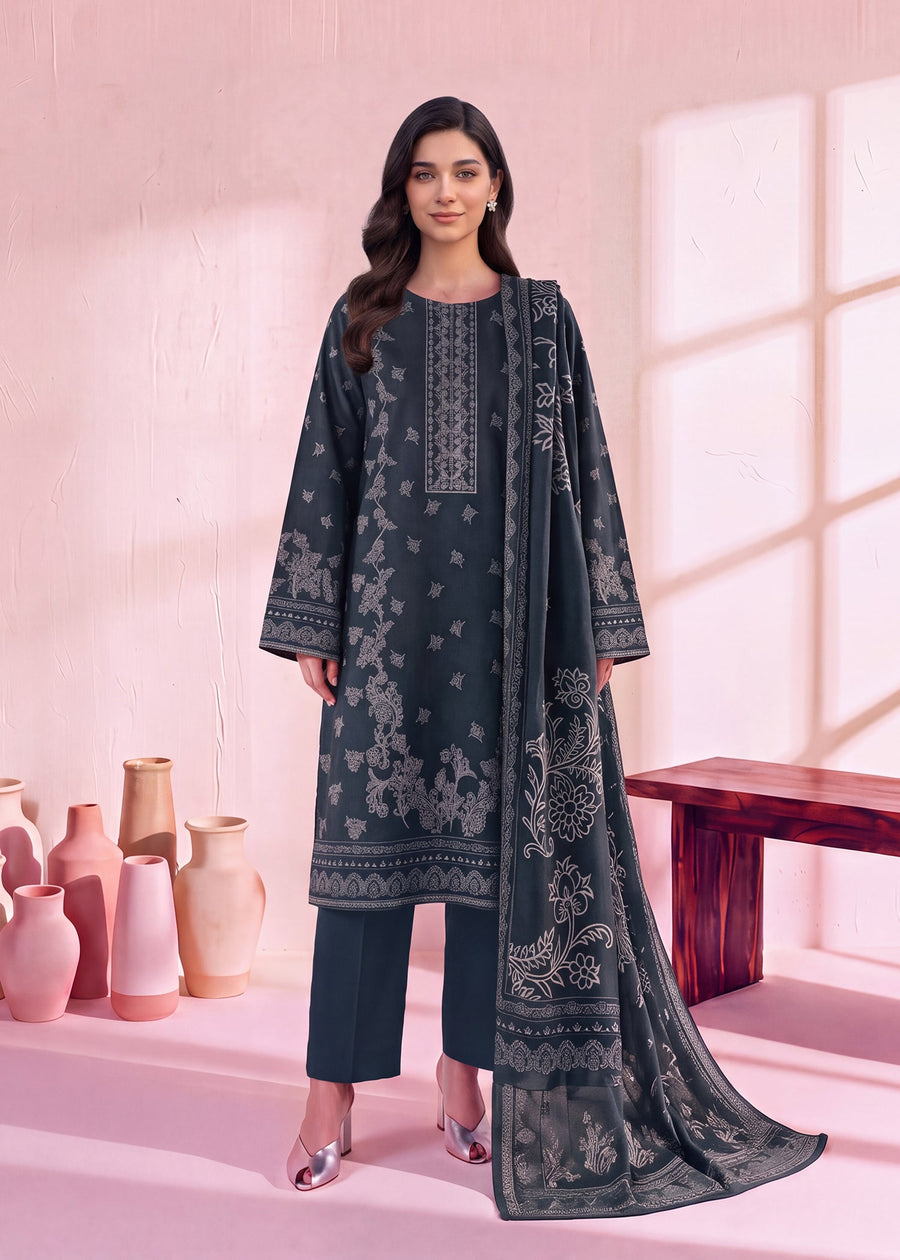 Zeenia Marina Vol-02 Digital Printed Dhanak Marina Unstitched 3Pc Suit DS-08 Slate