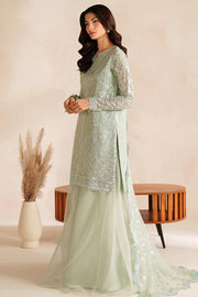 Farasha Luxury Embroidered Chiffon Unstitched 3Pc Suit - Soft Fern