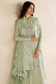 Farasha Luxury Embroidered Chiffon Unstitched 3Pc Suit - Soft Fern