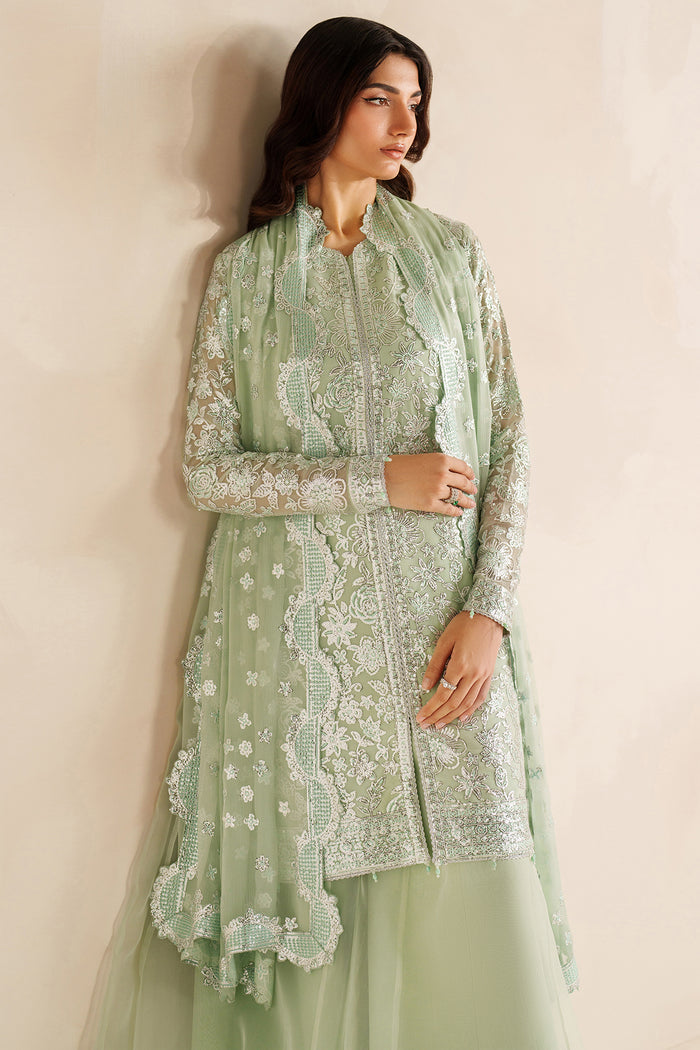 Farasha Luxury Embroidered Chiffon Unstitched 3Pc Suit - Soft Fern