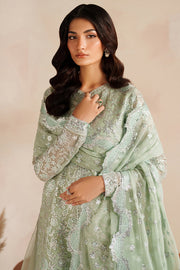 Farasha Luxury Embroidered Chiffon Unstitched 3Pc Suit - Soft Fern