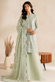 Farasha Luxury Embroidered Chiffon Unstitched 3Pc Suit - Soft Fern