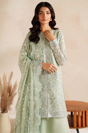 Farasha Luxury Embroidered Chiffon Unstitched 3Pc Suit - Soft Fern