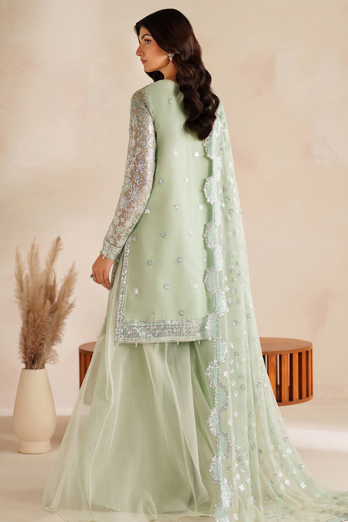 Farasha Luxury Embroidered Chiffon Unstitched 3Pc Suit - Soft Fern