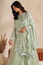 Farasha Luxury Embroidered Chiffon Unstitched 3Pc Suit - Soft Fern