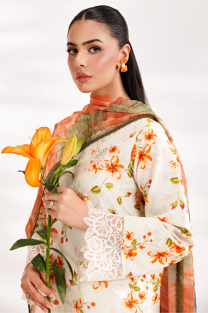 Farasha Summer Essentials Embroidered Lawn Unstitched 3Pc Suit - Soft Marigold