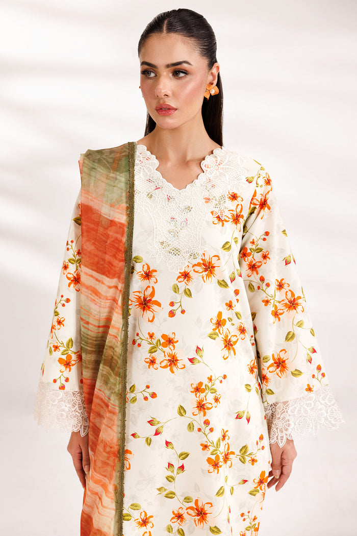 Farasha Summer Essentials Embroidered Lawn Unstitched 3Pc Suit - Soft Marigold