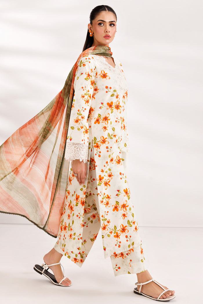 Farasha Summer Essentials Embroidered Lawn Unstitched 3Pc Suit - Soft Marigold