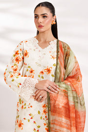 Farasha Summer Essentials Embroidered Lawn Unstitched 3Pc Suit - Soft Marigold